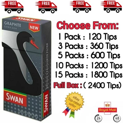 Swan Graphite Extra Slim Filter Tips & (120 Tips) Per Pack (2400 Tips) Full Box. - Image 1 of 4
