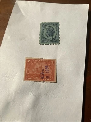 2 Two Cent internal revenue stamps 1800s postal stamp one is hand canceled 1881 - Image 1 of 4