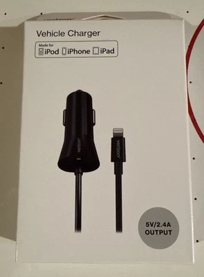 Verizon VPC24LGHT-M 2.4A Coiled  Car Charger for Apple Phones - Black - Image 1 of 4