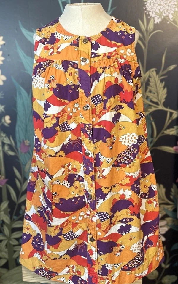 60s Miss Elaine Lounge Dress L Floral Mod Sleeveless Housecoat TLC Small Holes - Image 1 of 4