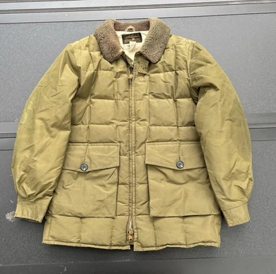 Vintage 70’s Eddie Bauer Olive Quilted Jacket Fur Collar Goose Down XL? Flaws*  - Image 1 of 4