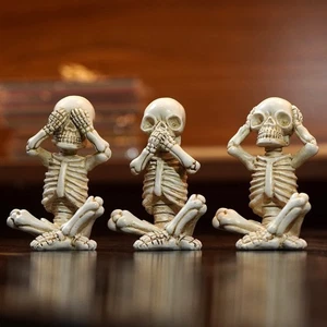 3er Set Skelette Statue, Yoga Totenkopf Figur, Hören Sehen Sprechen Kein Böses Statue... - Bild 1 von 7