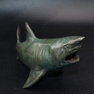 6,3" Wachsausschmelzguss Vintage Bronze Weißer Hai Statue Sammlerstück Dekor - Bild 1 von 7