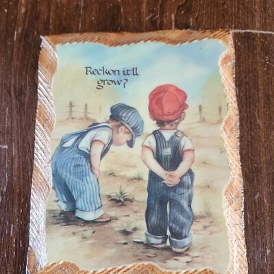 Placa de madera decoupage años 70 granja niños decoración vintage granja Foto 1 de 4