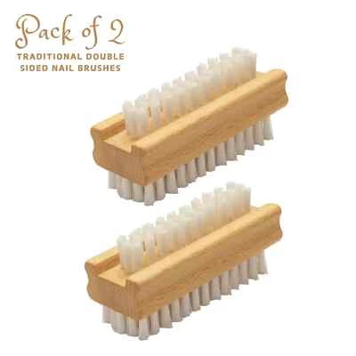 HEALTH & BEAUTY BY RYSONS 2 x Wooden Nail Brush Double Sided Bristle Cleaner Scrubbing Finger Toe Washing