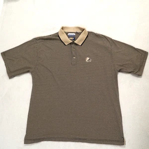 Reebok Golf Cleveland Browns Helmet Patch Mens XL Polo Shirt Beige Black Striped - Picture 1 of 12