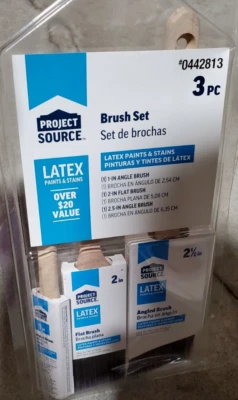 Juego de 3 pinceles de pintura de látex Project Source 1" y 2,5" en ángulo y 2" pinceles planos #0442813 Foto 1 de 3
