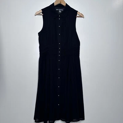 Karl Lagerfeld Paris NWOT Black Sleeveless Button-Up Ruched Waist Dress Size 8 - Image 1 of 4