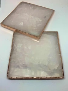 Juego de 2 posavasos rosa cuarzo rosa adornados en oro rosa como Anna New York regalo NUEVO - Imagen 1 de 4