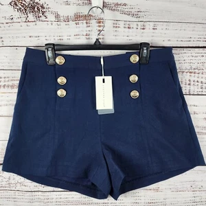 NWT Endless Rose Navy Shorts XL Gold Button High Rise Tailored Sailor Style - Picture 1 of 7