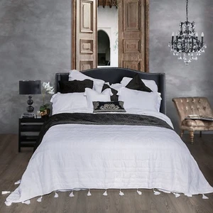 Country Beach Chic Shabby White Tassel 100% Cotton Quilt Bedspread Coverlet Set - Picture 1 of 14