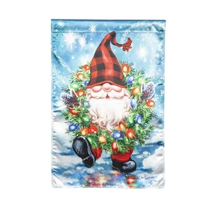 *OPEN FLAG* Gnome with a Christmas Wreath 13LU10560 LUSTRE HOUSE Flag 28"X44" - Picture 1 of 1