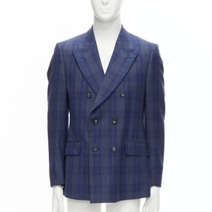 ALEXANDER MCQUEEN 2014 navy blue check wool double breasted blazer IT48 M - Picture 1 of 9