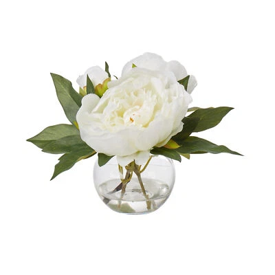 Rogue Artificial Peony Fake Flowers in Glass Vase Home Wedding Decor White - image 1 of 2