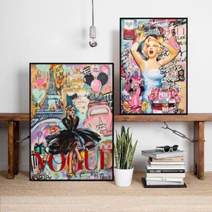 Contemporary Wall Art Poster Graffiti Marilyn hepburn Canvas Print wall Decor - Picture 1 of 6