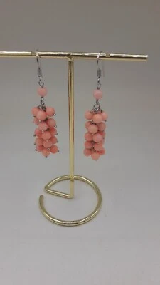 Pendientes de cuentas de coral en rodio sobre plata de ley 35,00 ctw (REGALO) Foto 1 de 2