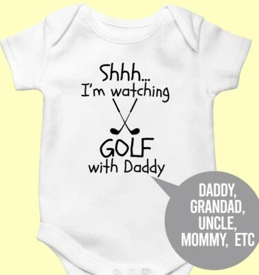 Im watching Golf with Daddy Babygrow Father Football Baby Boy Girl Vest Fun Dad