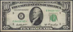 Fr.2011-E* 1950A Richmond $10 Federal Reserve Star Note VF Partial Teller Stamp - Picture 1 of 2
