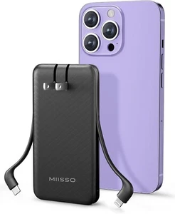 Miisso 10000mAh Slim Portable Charger with Built in Cable 4 Output USB Type C - Picture 1 of 32