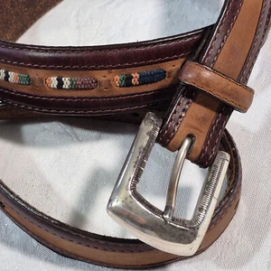 Brighton Seacliff Taper Leather Belt Embroidered Inlay Mens Size 40 Brown - Picture 1 of 15