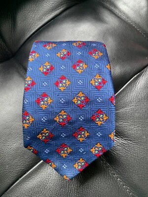 Corbata Holland & Sherry London EE. UU. Azul con Cuadrados de Seda de Lujo Rojo y Amarillo 3.4"x60.5" Foto 1 de 4