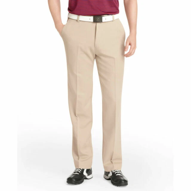 Izod Golf Classic Fit Pants Mens 38x32 Flat Front Sun Control Khaki Tan NWTs