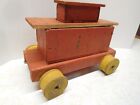 Vintage Folk Art Red Train Caboose Made From Mel-O-Bit Wood Boxes