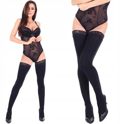  Blickdichte halterlose Strümpfe Mikrofaser 70 den mit Silikon in schwarz S-XXL  - Bild 1 von 4