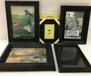 Lot of 5 Assorted Picture Frames Black Plastic Wall And Free Standing Some NEW - Picture 1 of 15