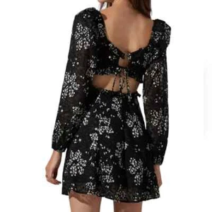 ASTR The Label Avila Floral Cutout Long Sleeve Mini Dress Black Women's M - Picture 1 of 11