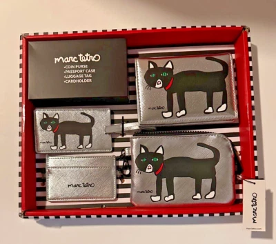 NEW! Marc Tetro Cat Travel Set Coin Purse Passport Case Luggage Tag Cardholder - Image 1 of 4