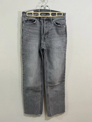 Pantalones de mezclilla GAP talla 26/2P descarados rectos tiro alto botones gris mosca dobladillo crudo Foto 1 de 4