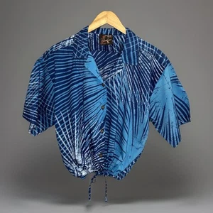 Vtg Caribelle Batik Short Sleeve Top Shirt Blue Tropical Tie Dye St. Kitts- Sz S - Picture 1 of 10