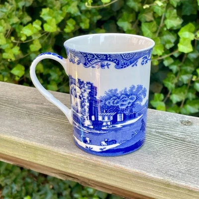 4.5" Spode Italian China Mug Blue White British Landscape Modern Item Microwave  - Image 1 of 3