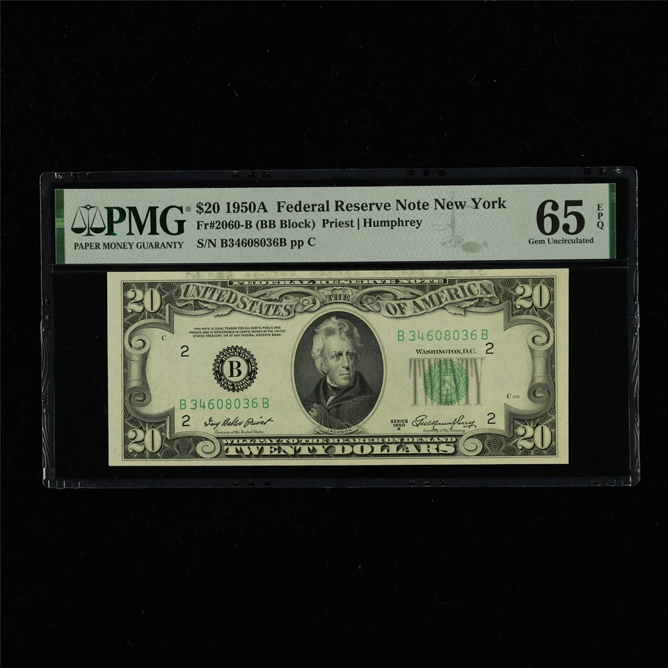 1950A Federal Reserve Note New York 20 Dollars Fr#2060-B PMG 65 EPQ Gem UNC - Image 1 of 4
