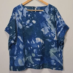 Global Mamas 100% Bio Baumwolle Batik Top Gr. XL blau grün kastig - Bild 1 von 11