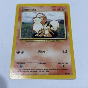 LP /MP Growlithe 1st Edition Shadowless Regular 28/102 - Picture 1 of 2