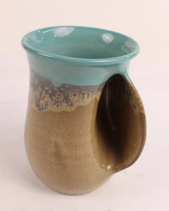 Neher Hand Warming Coffee Mug Art Pottery Drip Glaze Brown Aqua Blue 2017 - Picture 1 of 6