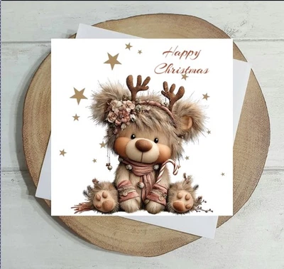 Cute Teddy Bear Christmas Card, Traditional Christmas Cards - Image 1 of 4