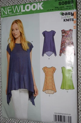 New Look  Pattern S0869' 4 Pullover Knit Top Looks Sz 6-10-12-14-16-18 Uncut - Image 1 of 2