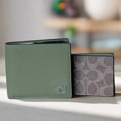Coach Wallet 3 In 1 Mens Large Moss Leather Billfold ID Double Billfold CJ880 OR - Image 1 of 4