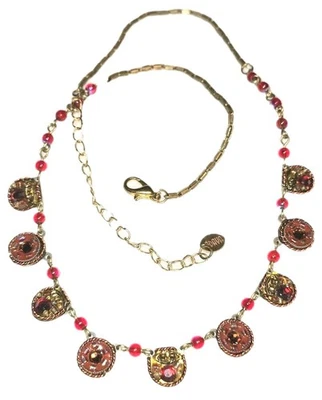 COLLAR ADAYA Colorido Cuentas Rojo Rosa Cristal Filigrana Firmado 21.5" Foto 1 de 4
