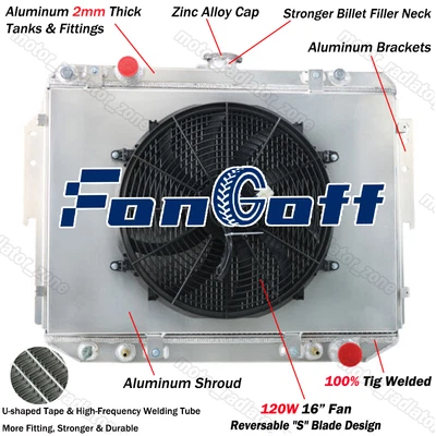 4-Rows Radiator+Shroud Fan FIT 1995-03 Dodge Ram 1500 2500 3500 B1500 B2500 5.9L - Imagem 1 de 4