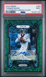 2023 Tanner McKee Prizm Green Scope /75 Auto Eagles Rookie QB #383 PSA 9 - Picture 1 of 3