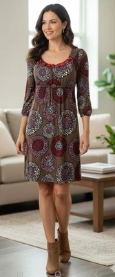 Boden Jersey Knit Boho Dress Womens Size 6 Empire Waist Boho Jewel Neckline - Image 1 of 4