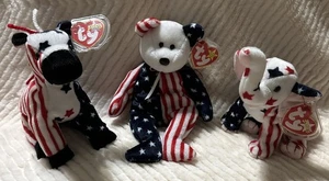 Ty Beanie Baby 1999 Spangle Bear, Lefty 2000 Donkey, Righty 2000 Elephant, MWMT - Bild 1 von 19