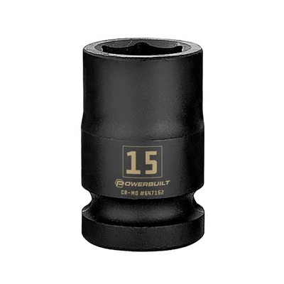 Powerbuilt 1/2 Inch Drive x 15 MM 6 Point Impact Socket - 647162 - Image 1 of 4