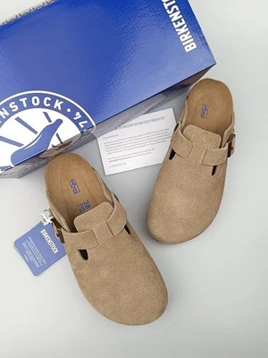 Birkenstock Boston Taupe Suede Leather Clogs Soft Footbed Shoes US 6-12 New - Image 1 of 4