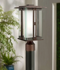 Fallbrook Modern Industrial Outdoor Post Light Fixture Bronze Lantern15 3/4" - Picture 1 of 6