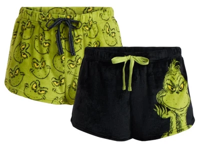 Pantalones cortos para dormir Dr. Seuss The Grinch para mujer talla M 8-10 Minky, paquete de 2 NUEVO Foto 1 de 3